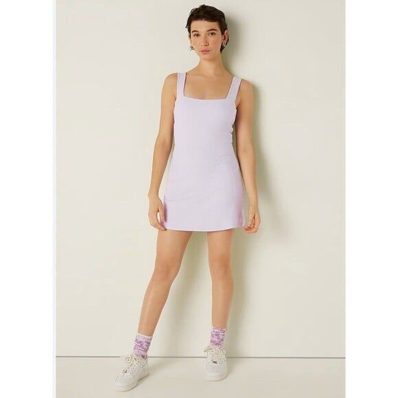 PINK VS Light Purple Rib Square Neck Active Sleeveless Dress Size Small NWT - Picture 1 of 6